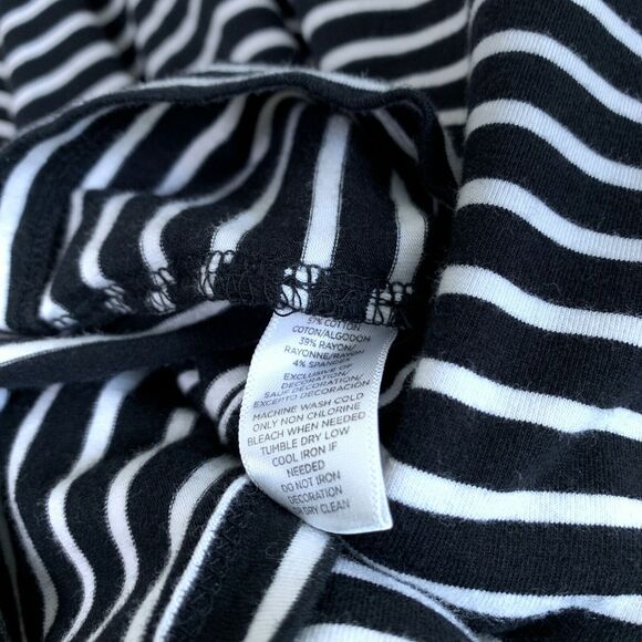 LOFT Floral Embroidered Striped Top Black White Bell Sleeve Womens Medium - Picture 9 of 12